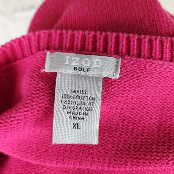 Izod Golf Argyle Low VNeck Sweater Cotton Pullover Hot Pink  Size XL - Picture 2 of 10